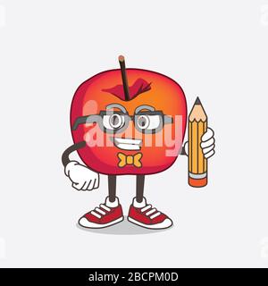 Eine Illustration von Crab Apple Cartoon Maskottchen Figur halten Bleistift Stockfoto
