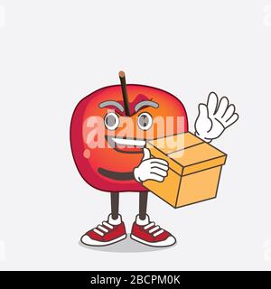 Eine Illustration von Crab Apple Cartoon Maskottchen Charakter mit einer Box Stockfoto