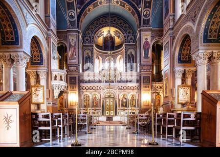 Griechenland, Athen: Mitropolis-Platz, Metropolitan-Kathedrale von Athen (Megali Mitropoli). Stockfoto
