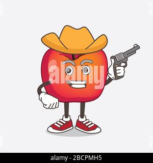 Eine Illustration von Crab Apple Cartoon Maskottchen Charakter Holding Gewehr Stockfoto
