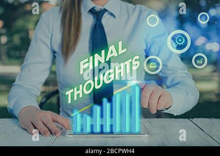 Handschrift text Abschließende Gedanken schreiben. Konzeptionelle Foto den Abschluss oder die letzten paar Sätze innerhalb ihrer Schlussfolgerung Stockfoto