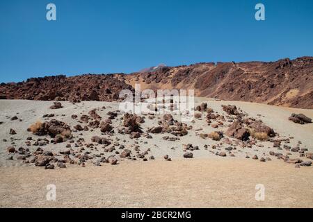 Minas de San Jose, ungewöhnliches außerirdisches Gelände rund um den Berg Teide, mit bemerkenswerten Sanddünen und vulkanischen Felsen, einer einsamen Mondlandschaft Stockfoto