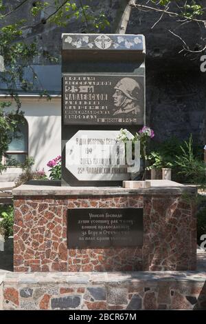 Inkerman, Sewastopol, Krim, Russland - 27. Juli 2019: Denkmal für die Soldaten der 25th Infantry Chapaev Division auf dem Gebiet des St. Cleme Stockfoto