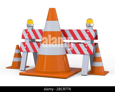 Anzeichen für Straßenarbeiten. Gefahrenwarnung. 3D-Rendering Stockfoto