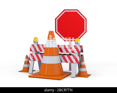 Anzeichen für Straßenarbeiten. Gefahrenwarnung. 3D-Rendering Stockfoto