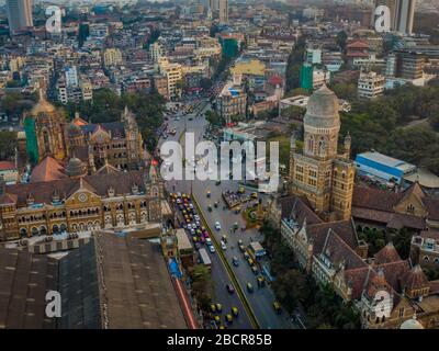 Mumbai Bahnhof, Indien, Luftaufnahme Drohne Stockfoto