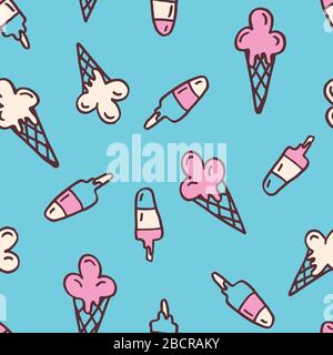 Bunte handdrawn Filzspitze Marker Melting Ice Cream Kegeln und Scoops Vector Seamless Muster Stock Vektor