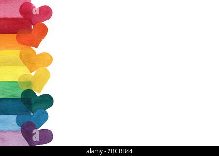 Aquarell Regenbogen Liebe mit Regenbogenherzen, Valentinstag und Mütter Tageskarte Konzept Stockfoto