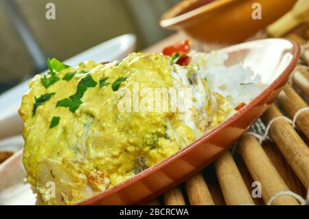 Goan Cod Curry, an der Westküste Indiens gelegen, regionale Küche, bekannt für Meeresfrüchte und Kokosmilch Stockfoto