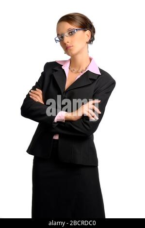 Die junge schöne Frau im formellen Kleid Stockfoto