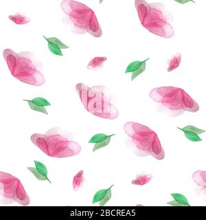 Nahtloser Blumenhintergrund mit rosafarbenen Blumen, ideal für Tapeten im Frühling und Sommer, Hintergründe, Einladungen, Verpackungsdesignprojekte, romantisch Stockfoto