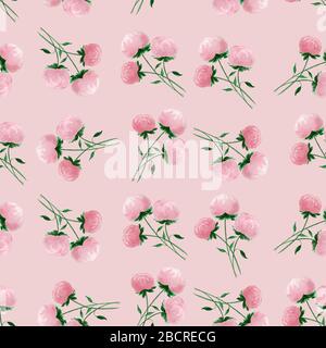 Nahtloser Blumenhintergrund mit rosafarbenen, knöchernen Blumen, Wasserfarben-Design, ideal für Frühjahr- und Sommer-Material, Hintergründe, Einladungen, Verpackungsdesign pr Stockfoto