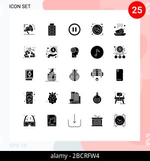 25 User Interface Solid Glyph Pack mit modernen Zeichen und Symbolen für Mahlzeit, Abendessen, Pause, Huhn, Ring editierbare Vector Designelemente Stock Vektor