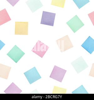 Nahtloses Wiederholungsmuster mit bunten Aquarellfeldern, hellem und fröhlichem Muster für Hintergründe, Wrapping Projekte, Tapete, Stoff Stockfoto