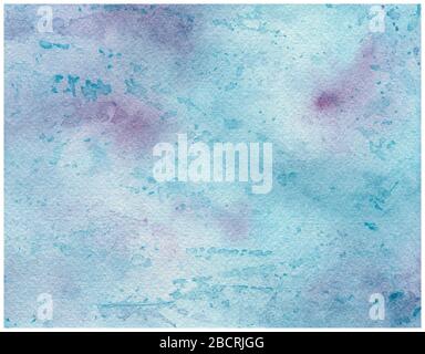 Blaues Grunge-Textur-Design, abstraktes, handgemaltes Illustrationsdesign in pastellblauen und violetten Farbtönen, strukturierter Hintergrund mit Aquarell Stockfoto