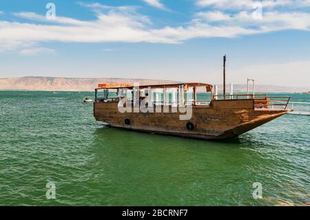 Boot für Touristen am See von gennesaret, israel Stockfoto