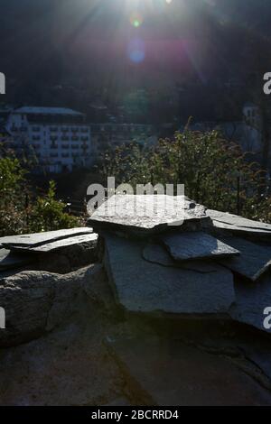 Ardoises. La Maison Forte du Châtelet. Saint-Gervais-les-Bains. Haute-Savoie. Frankreich. Stockfoto