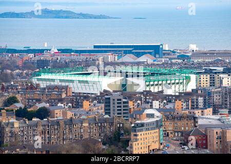 Blick auf das Easter Road Stadium, Heimstadion des Hibernian Football Club, Edinburgh, Schottland, Großbritannien Stockfoto