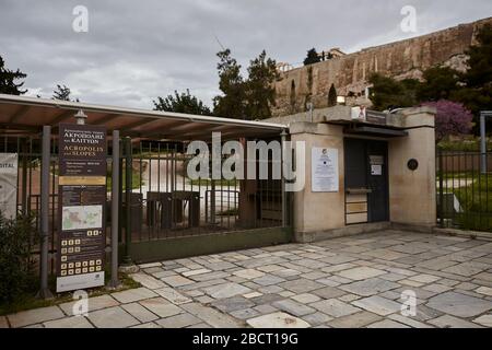 Eingang Akropolis, geschlossenes Coronavirus Stockfoto