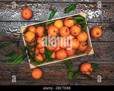 Draufsicht Winkel der Mandarine Orangen Fall auf dem Tisch Stockfoto