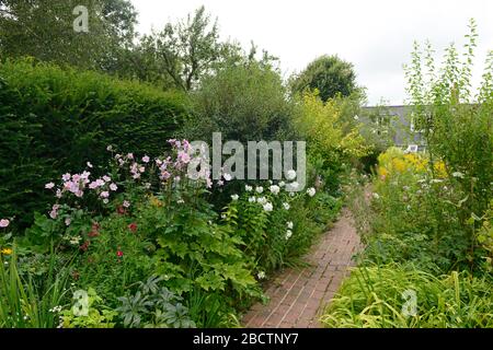 Blick auf den restaurierten Garten im Monk's House, einst das Zuhause von Virginia Woolf, Rodmell East Sussex, Großbritannien Stockfoto