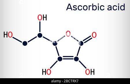 Ascorbinsäure, Vitamin C, C6H8O6-Molekül. Lebensmittelzusatzstoff E300. Strukturelle chemische Formel. Vektorgrafiken Stock Vektor