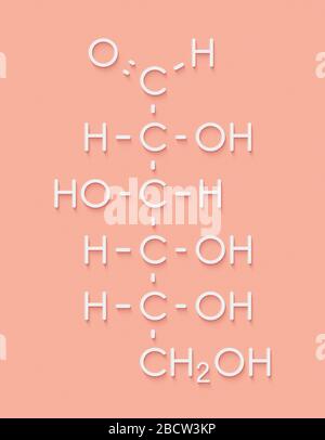 Glukose (D-Glucose, Dextrose) Traubenzucker Molekül. Skelettmuskulatur Formel. Stockfoto