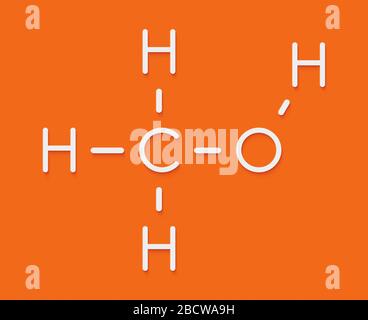 Methanol (Methylalkohol, MeOH) Molekül. Hoch giftig. Skelettmuskulatur Formel. Stockfoto