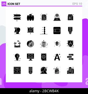 Moderner Satz von 25 festen Glyphen und Symbolen wie Pack, Präsentation, Daten, Imagination, World Editable Vector Design Elements Stock Vektor