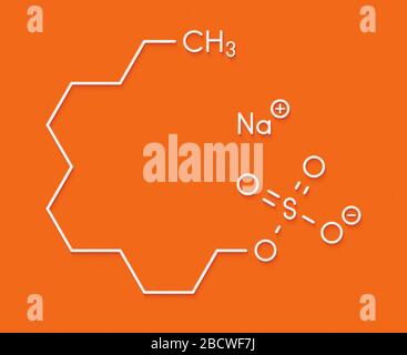 Sodium dodecyl Sulfate (SDS, Natrium Lauryl Sulfat) Tensid Molekül. Häufig in Reinigungsmitteln eingesetzt. Skelettmuskulatur Formel. Stockfoto