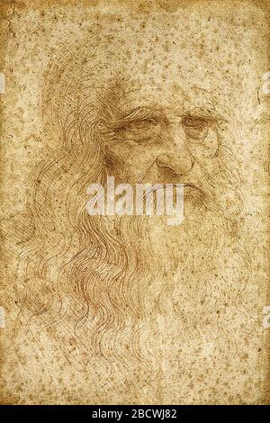 Das Porträt eines älteren Mannes, rote Kreide auf Papier (1510-15) Dies ist ein realisierbares Selbstporträt von Leonardo da Vinci im Alter von 60 Jahren, digital veränderte Kopie Stockfoto