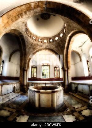 Eingangsbereich für das Hammam (türkisches Bad) des Beiteddine Palace, Beiteddine, Mount Lebanon, Libanon, Mittlerer Osten, Farbe Stockfoto