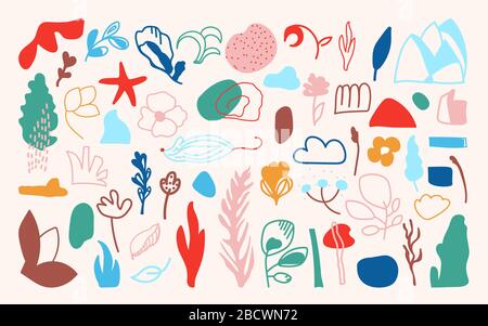 Abstrakter Vektor mit nahtlosem Blumenmuster und handgezeichneter Zeichnung. Doodle verschiedene Formen organisches Element mit Flecken, Punkten, Linien. Kreatives modernes Kunstobjekt einfach Stock Vektor