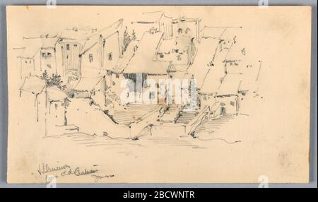 Villeneuve aus dem alten Chteau. Forschung in ProgressLooking von oben auf Häuser und Innenhöfe Villeneuve aus dem alten Chteau Stockfoto