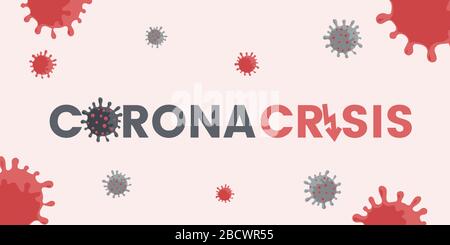Corona Crisis Poster Designvorlage. Coronavirus Covid-19-Zellen Vektor-Flachdarstellung. Bleiben und arbeiten Sie zu Hause, unter Quarantäne, Selbstisolierung während des Ausbruchs der Atemgrippe durch den chinesischen Erreger. Stock Vektor