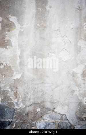 Gruseliger grunzlicher Hintergrund von verdisten und abblätternden verblassten Betonwänden Stockfoto