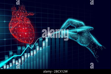 Herzwissenschaft 3D-Medizin - Konzept für niedrige Poly. Dreieck rot Apotheke Drogerie Hintergrund. Der Trend zur Erholung bei der medikamentösen Behandlung zeigt die Vektorgrafiken Stock Vektor