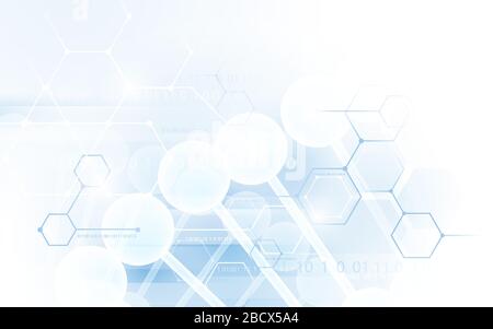 DNA-Doppelhelix. Medizinisches Innovationskonzept für das Gesundheitswesen und die Wissenschaft. Blau-weiß abstrakte Technologie digitale High-Tech-Hexagons Konzept Backg Stock Vektor