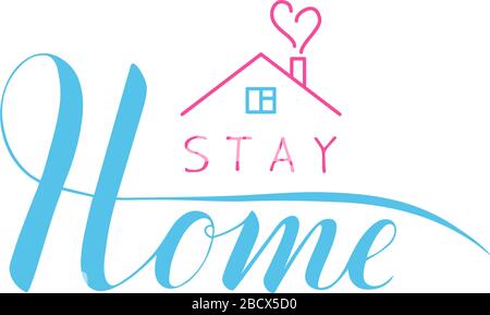 Vektor Hand geschrieben bleiben Home Text isoliert auf weißem Hintergrund. Quarantäne-Poster. Script brushpen Schriftzug mit Schnörkeln. Coronavirus Awareness Handschrift. Soziale Distanzierung Stock Vektor