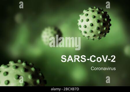 COVID-19-Coronavirus-Banner, 3D-Abbildung. Coronavirus Krankheitskeime in der Zelle. Tödlicher globaler Ausbruch des SARS-COV-2-Corona-Virus. Poster mit COVID19 c Stockfoto