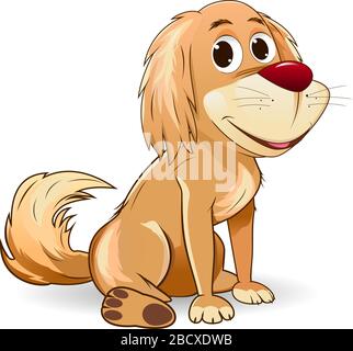 Sitzender Hund. Braun mongrel auf weißem Grund. Hund mit roter Nase. Stock Vektor