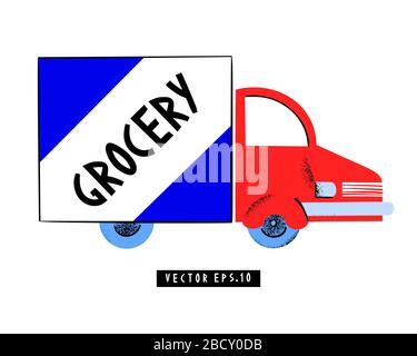 Vorlage für das Logo für die Lieferung von Lebensmittelgeschäft. Pandemic Isolation Concept Banner. Vektor-Cartoon-Illustration. Ausbruch des Coronavirus. 2019-nCoV Hintergrund. Stock Vektor