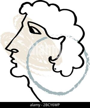 Modernes, abstraktes Gesichtsporträt, lineare Pinselkunst, von Picasso inspirierter Stil. Lineares menschliches Symbol, zeitgenössische Skizze des Kubismus, Farbanstrich. Zusammenfassung Stock Vektor