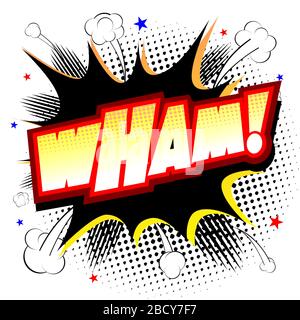 Wham Illustration - schwarz-gelbe Explosion, weißer Hintergrund Stockfoto