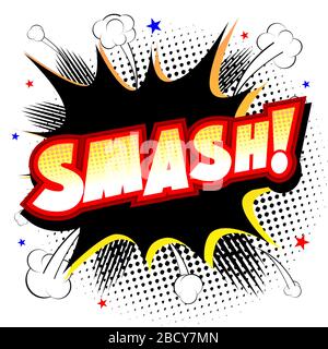 Smash Illustration - schwarz und gelb Explosion, weißer Hintergrund Stockfoto
