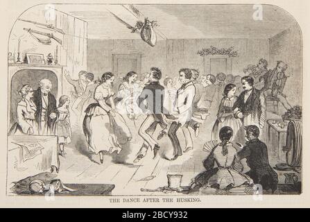Der Tanz nach dem Husking. Forschen Sie in ProgressCouples, die einen Quadrattanz tanzen. Untere Hälfte der Seite. Der Tanz nach dem Husking Stockfoto