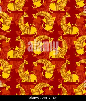 Koi Gold japanische Karpfenmuster nahtlos. thailändischer Koi-Fisch-Hintergrund. Vektortextur Stock Vektor
