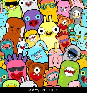 "Loodle Monster Pattern Seamless Color". Hintergrund der Cartoon-Figur. Vektortextur Stock Vektor