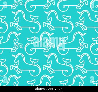 Wassereinhorn Hippocampus Muster nahtlos. Mystischer Tierhintergrund . Struktur des heraldischen Tiers. Seepferd mit Fischschwanz Stock Vektor