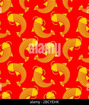 Koi Gold japanische Karpfenmuster nahtlos. thailändischer Koi-Fisch-Hintergrund. Vektortextur Stock Vektor
